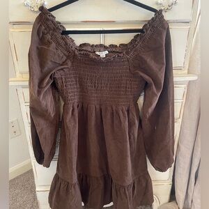 Brown Corduroy American Eagle Off Shoulder Dress Medium